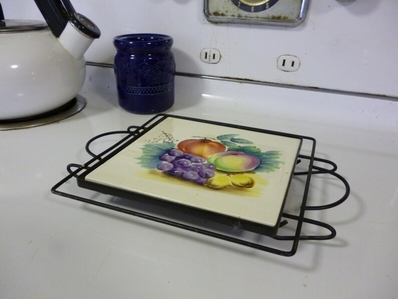 SALE Vintage UCAGCO Ceramic Tile Trivet With Wrought Iron Etsy
