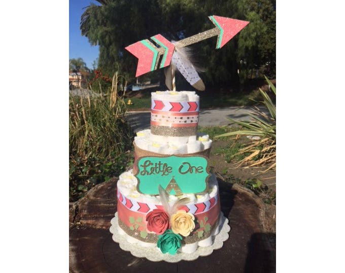 Teepee arrow diaper cake wild child diaper cake Tribal Baby Boho diaper cake boho decorations Be Brave Baby Shower Tribal Diaper Cake