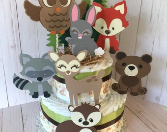 Woodland Diaper Cake, Forest Animals Baby shower Diaper Cake, Woodland baby Shower Centerpiece, Fox Baby Shower Decorations, Woodland baby