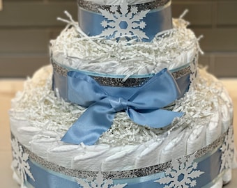 Winter wonderland diaper cake, baby shower, centerpiece