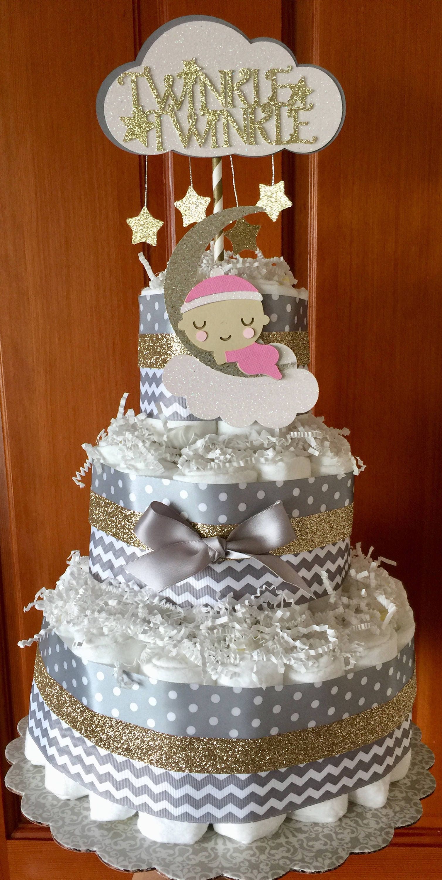 moon and stars diaper cake
