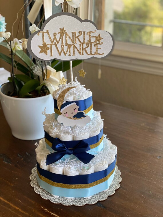moon and stars baby shower cake