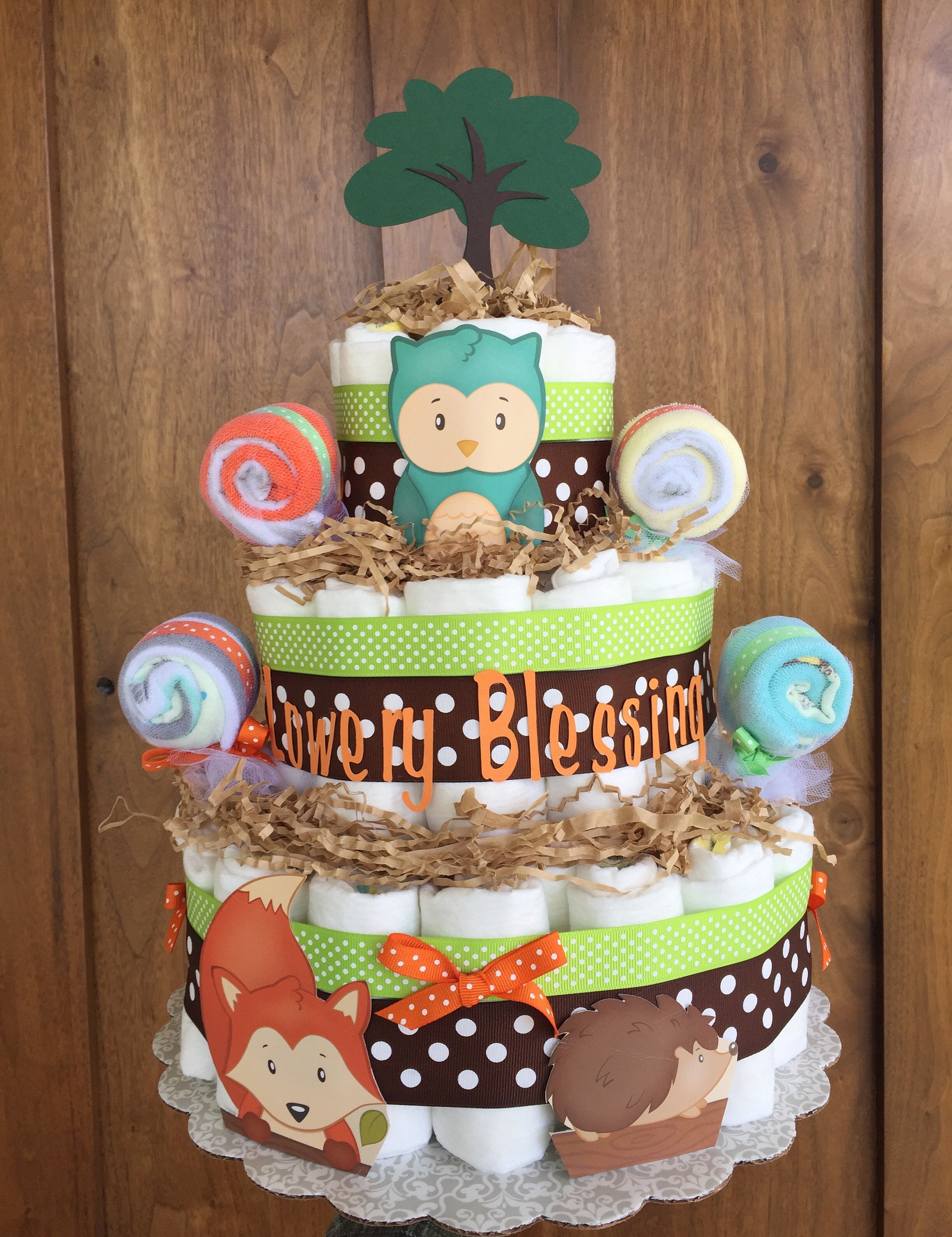 woodland creatures diaper cake