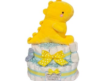Dinosaur Themed Diaper Cake, Dino stuffed animal, Newborn Gift for a baby Showers, Gift for Pregnant Friends, New Moms, Coworker