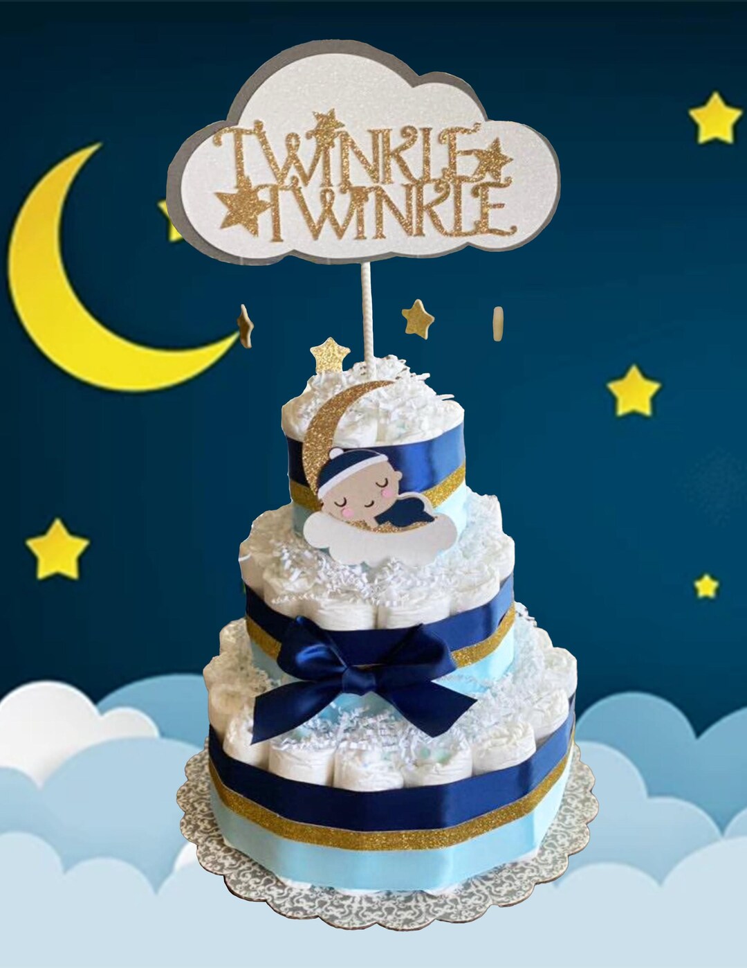 Twinkle Twinkle Little Star Diaper Cake, Moon Star Baby Boy Shower ...