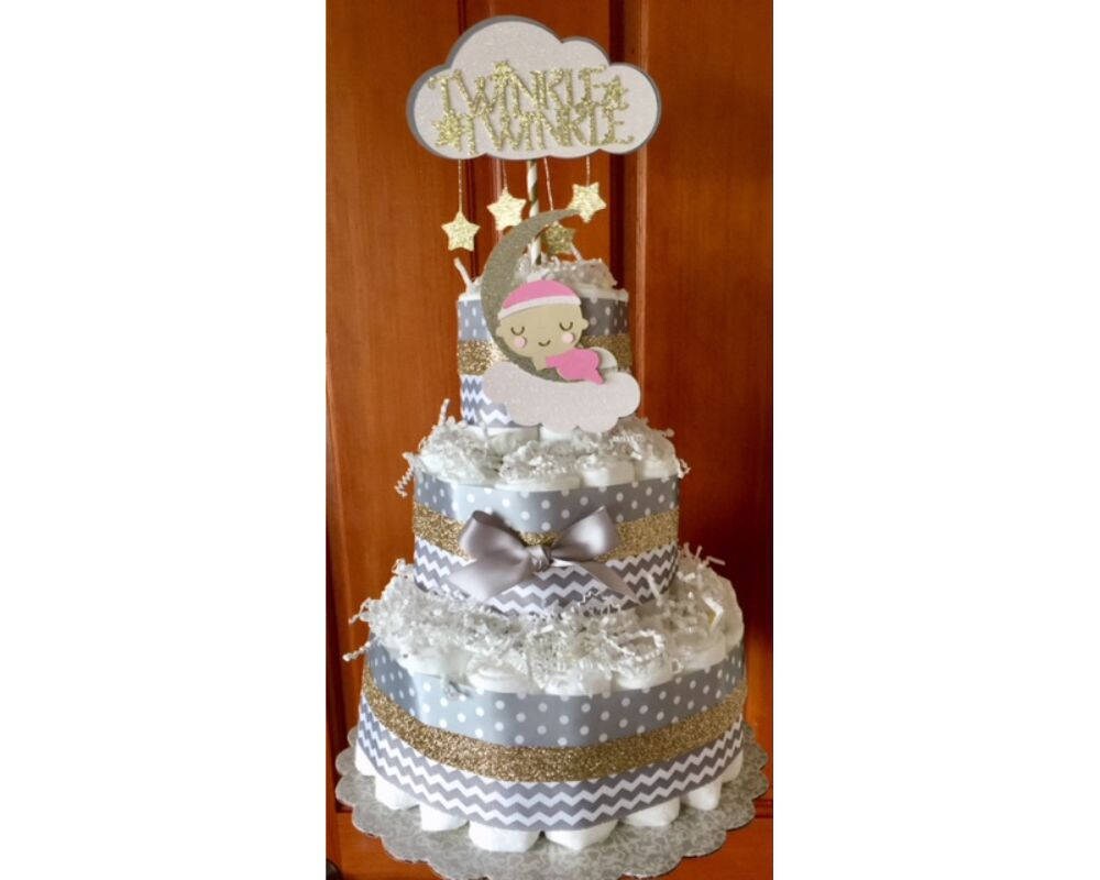 moon and stars diaper cake