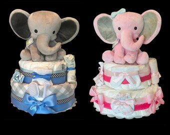 Baby Shower Diaper Cakes, Custom Diaper Baby Gifts, Centerpiece, Elephant Nursery, Elephant toy