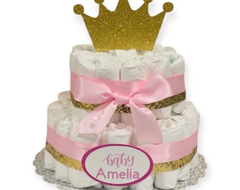 Pink Princess Diaper Cake, Baby Shower, Centerpiece, Girl Princess Party