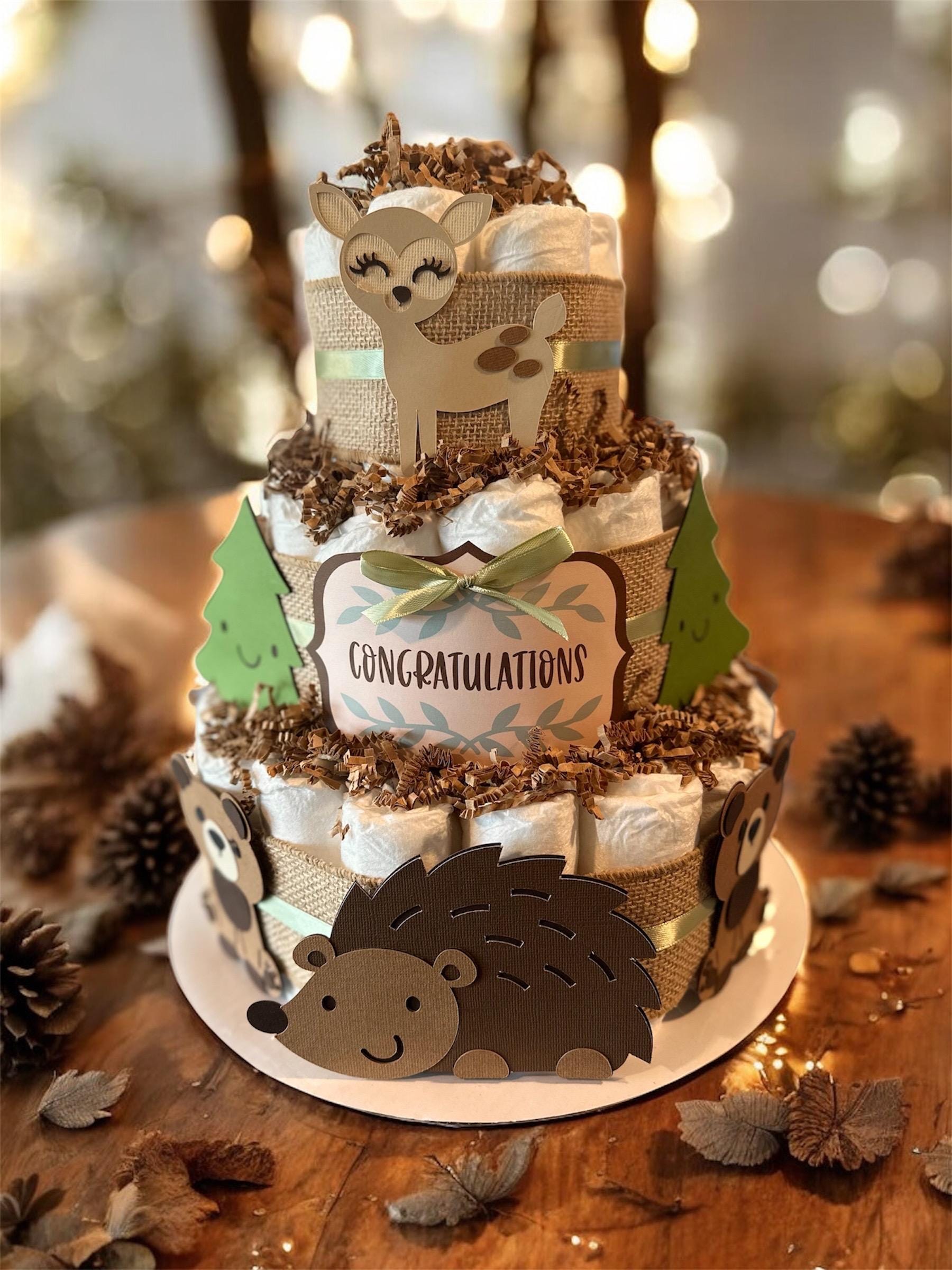 Woodland Forest Animals Diaper Cake, Baby Shower, Personalized, Gift ...