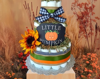Little Pumpkin Diaper Cake Baby Shower Table Centerpiece, Mommys pin, Fall Shower Decor, Fall in love, Diaper Cake, sun flower