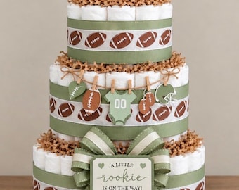 Little Rookie Is on the Way Diaper Cake, 3 Tier Football Baby Shower Centerpiece, Boy Baby Shower Gift, Football Theme Diaper Cake, Baby