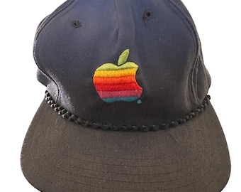 Vintage Apple Hat, Rainbow Apple Logo, 1980s New Era DuPont visor, Pro Model Medium, collector, Apple Computers