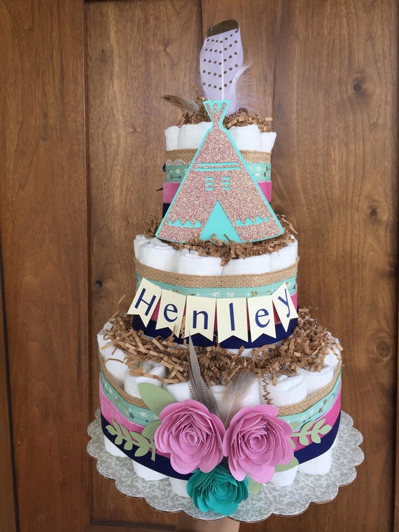 Tribal Diaper Cake Girl Diaper Cake Teepee Rustic Diaper Etsy Tribal Diaper Cake Girl Diaper Cake Teepee Rustic Diaper Etsy
