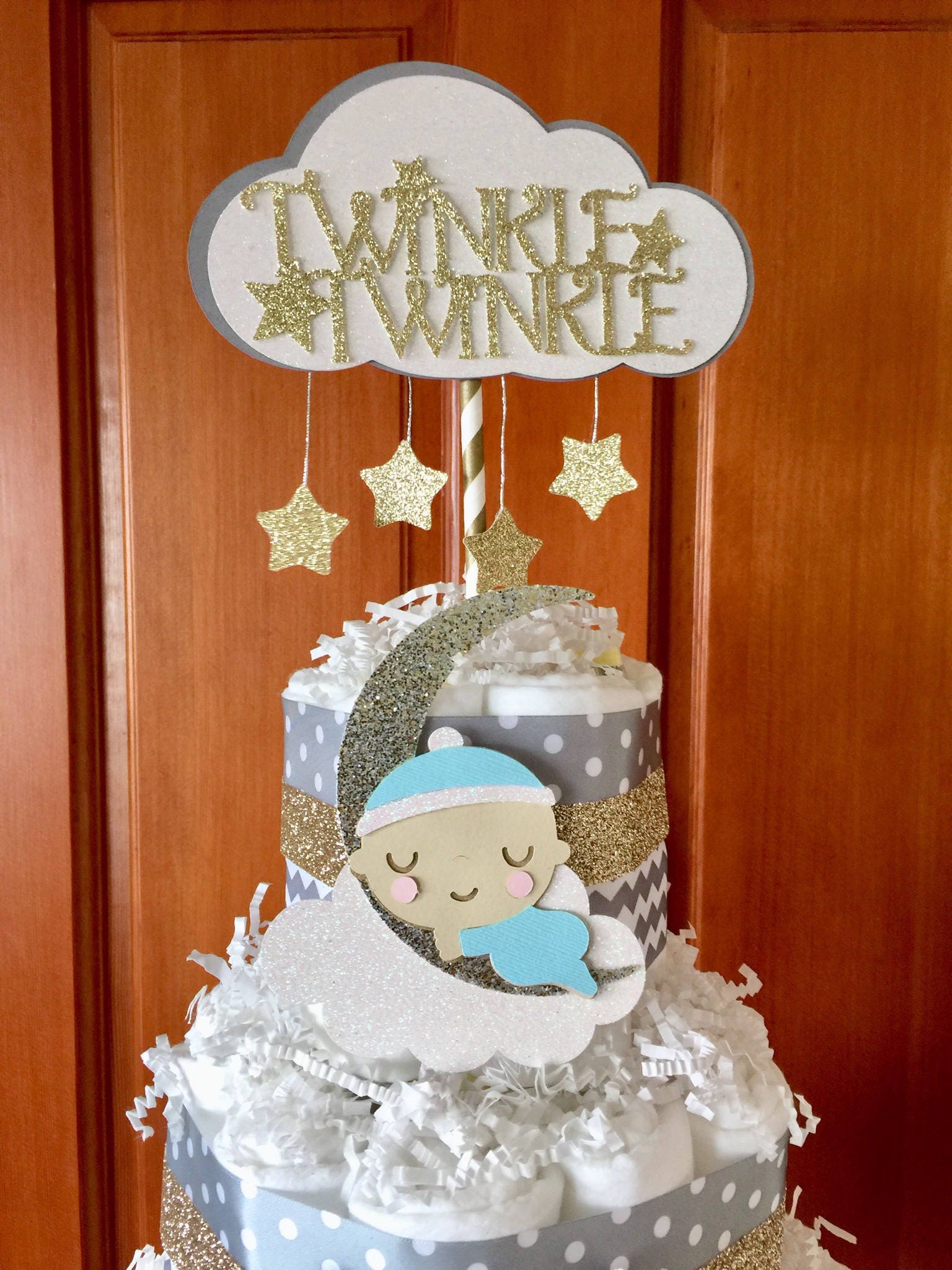 moon and stars diaper cake