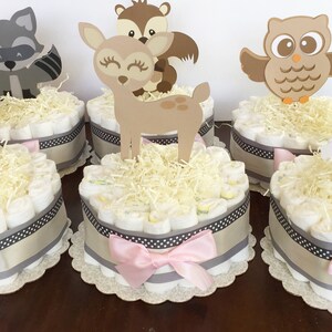 Woodland Baby Shower Decorations, Set of 7 Diaper Cakes, Forest Animals Table Centerpieces, Forest Animal Decorations