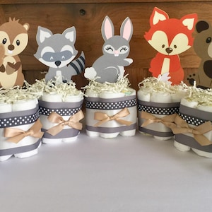 Woodland Table Decorations, Woodland Forest Diaper Cakes, Forest Baby Shower Centerpieces, Forest Animals Diaper Cakes Table