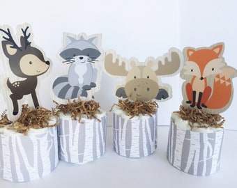 Woodland baby shower decorations,Forest Woodland Theme Baby Shower Decor, Woodland Animals Table Centerpiece, Birch Tree Baby’s shower decor