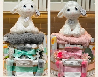 Little Lamb Diaper Cake, Baby Shower Diaper Cakes, Nursery Rhyme Mary Had a little lamb, Newborn gift