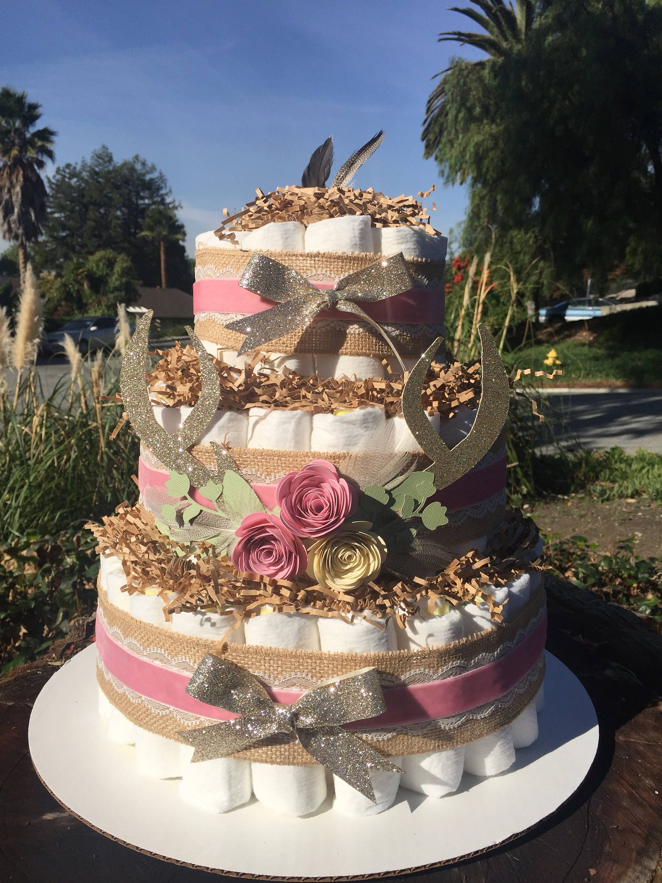 Woodland Diaper Cake Antlers Baby Diaper Cake Shower Decorations