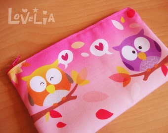 Pink Pencil case / Cosmetic bag RainbOWLS