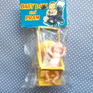 Vintage Baby  Doll and Pram Stroller Toy NIP- Choose Color- ,Pink or Yellow