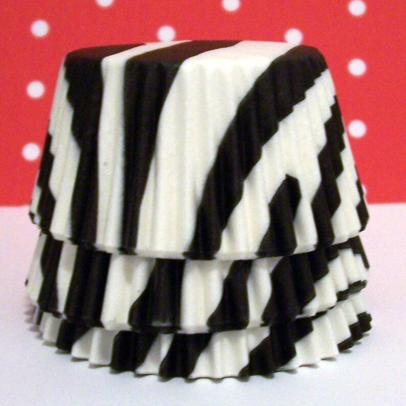 Choose Set of 50 or 100 Black Zebra Striped Cupcake Liners