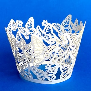 12 Butterfly Paper Laser Cupcake Wrappers White