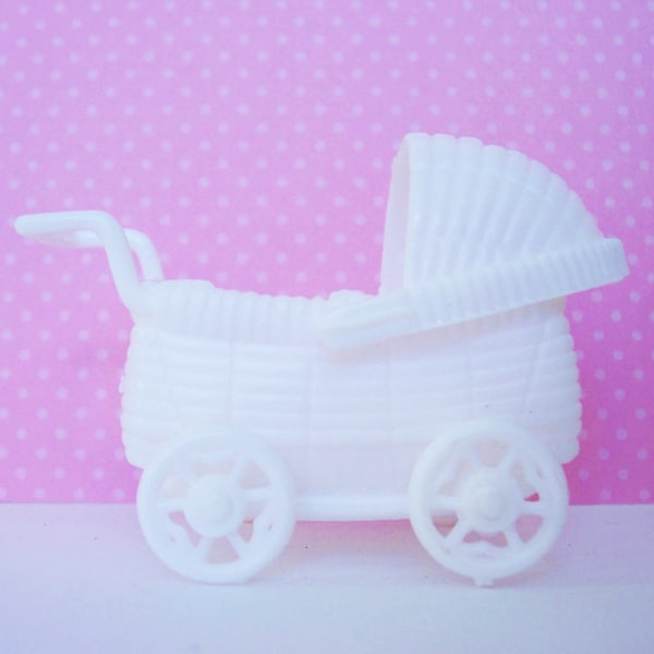Baby Bassinet Carriage Cake Topper White Plastic 1 3/4" h
