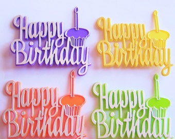 4 Colorful Happy Birthdayy Rainbow Plaques Cake Toppers