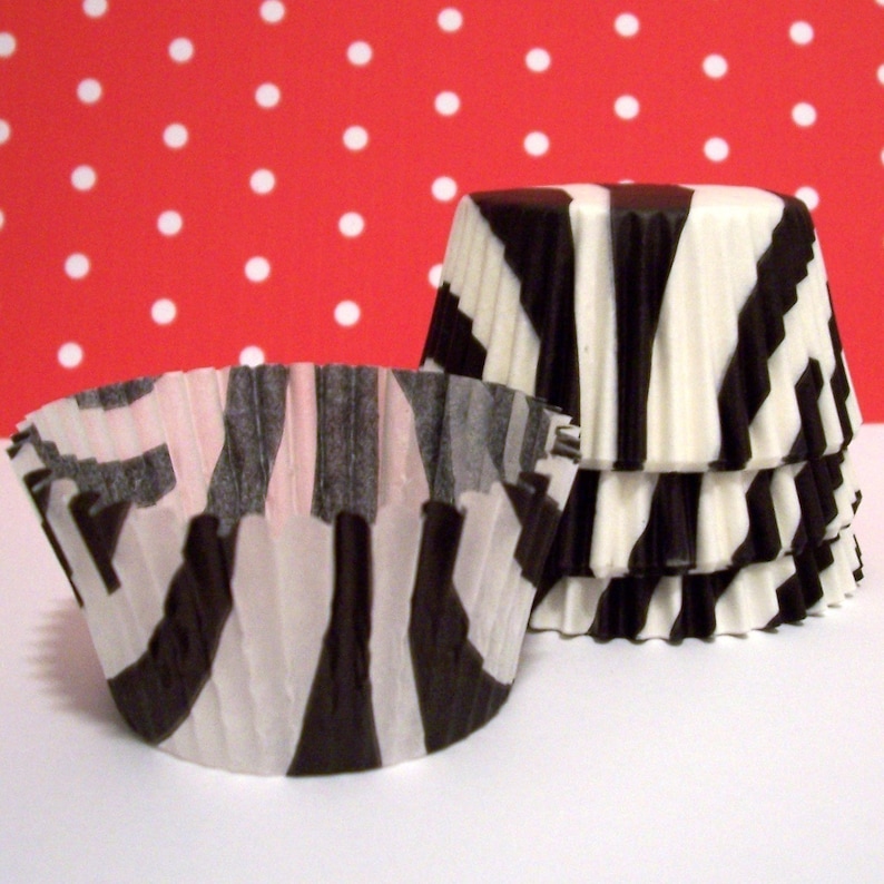 Choose Set of 50 or 100 Black Zebra Striped Cupcake Liners