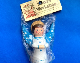 Vintage Wooden Angel Ornament 4" Still in Original package NOS- Choose Color