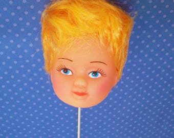 Small Vinyl Doll Head on Wire 2" New Old Stock Vintage