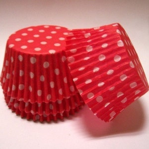 Red Polka Dot Cupcake Liners- Choose Set of 50 or 100