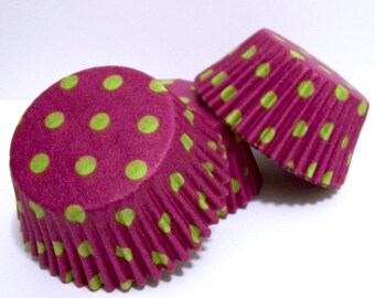 Purple with Lime Dots Cupcake Liners- Choose Set of 50 or 100