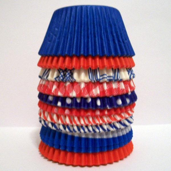 100 Blue and Red Cupcake Liner Assortment: