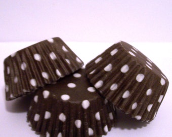 Mini Brown Polka Dot Baking Cups- Candy Liners- Choose Set of 50 or 100
