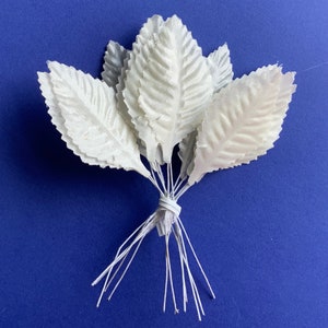 16 White Fabric Leaves  on Wire, Leaf is 2.5” inches high