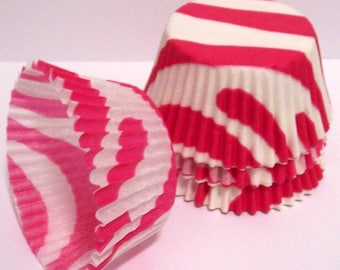 Mini Hot Pink Zebra Striped Cupcake Liners- Choose Set of 50 or 100