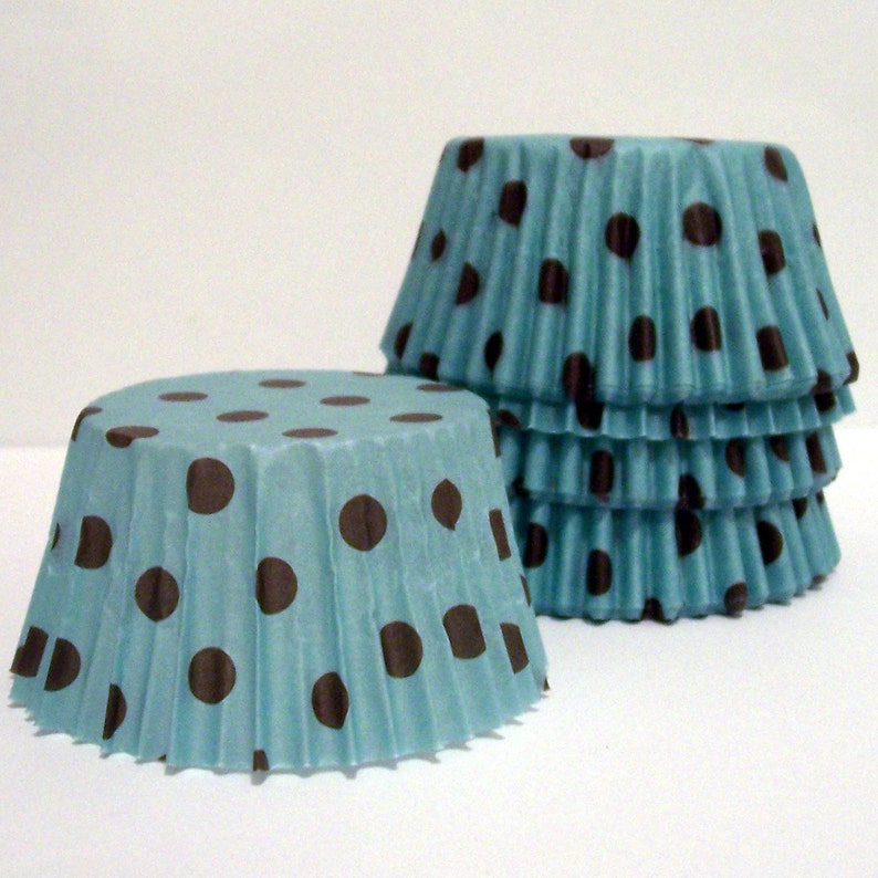 Aqua with Brown Dots Cupcake Liners Choose Set of 50 or 100 image 5