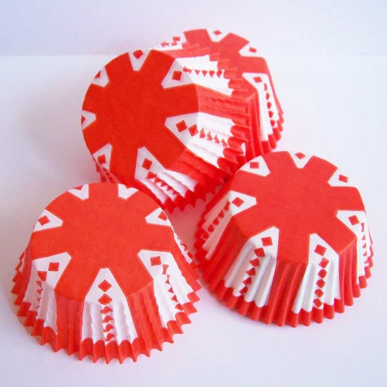 Choose Set of 50 or 100 Circus Style Cupcake Liners Orangey Red
