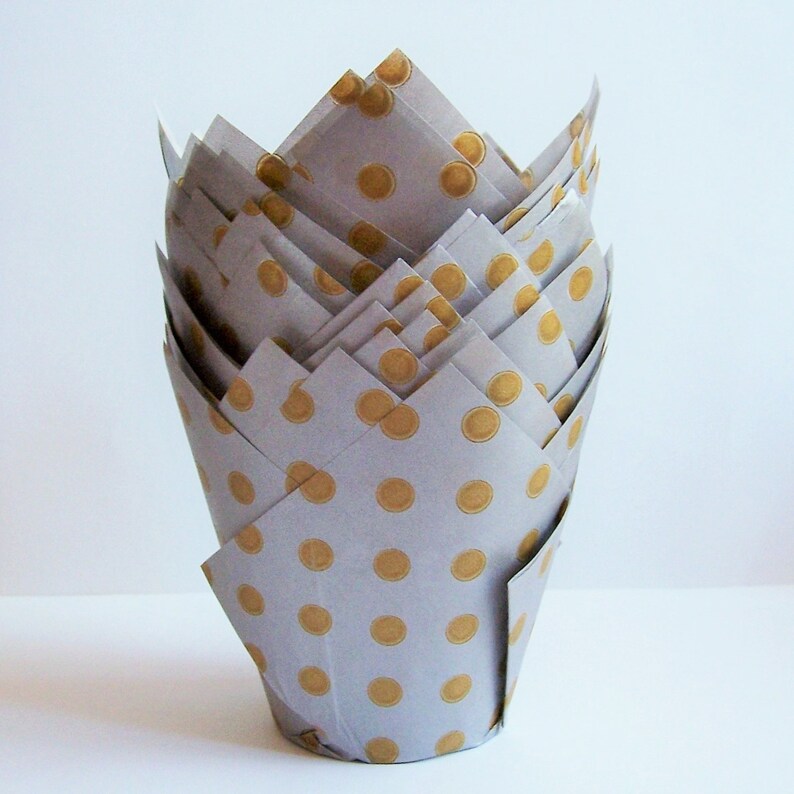 24 Silver With Gold Dot Tulip Paper Cupcake Liners Etsy