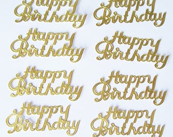 10 Happy Birthday Gold Foil Paper Script Cake Toppers 2 1/5" wide