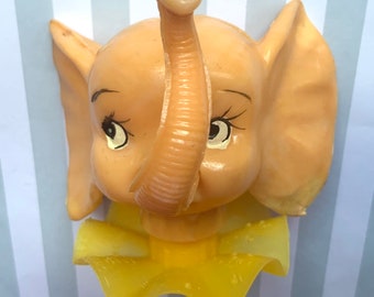 Vintage Elephant Head Cake Topper Yellow Collar 2.5” high