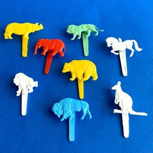 8 Vintage Colorful Animal Cupcake Picks Vintage Picks can be Vertical or Horizontal Plastic 2” h