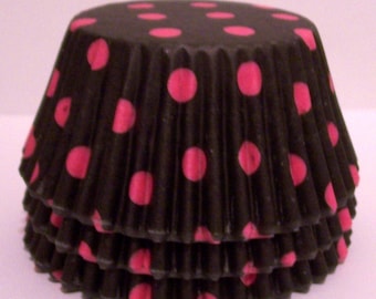 50 Black with hot pink Dots Cupcake Liners