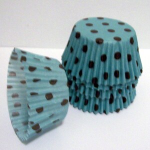 Aqua with Brown Dots Cupcake Liners Choose Set of 50 or 100 image 2