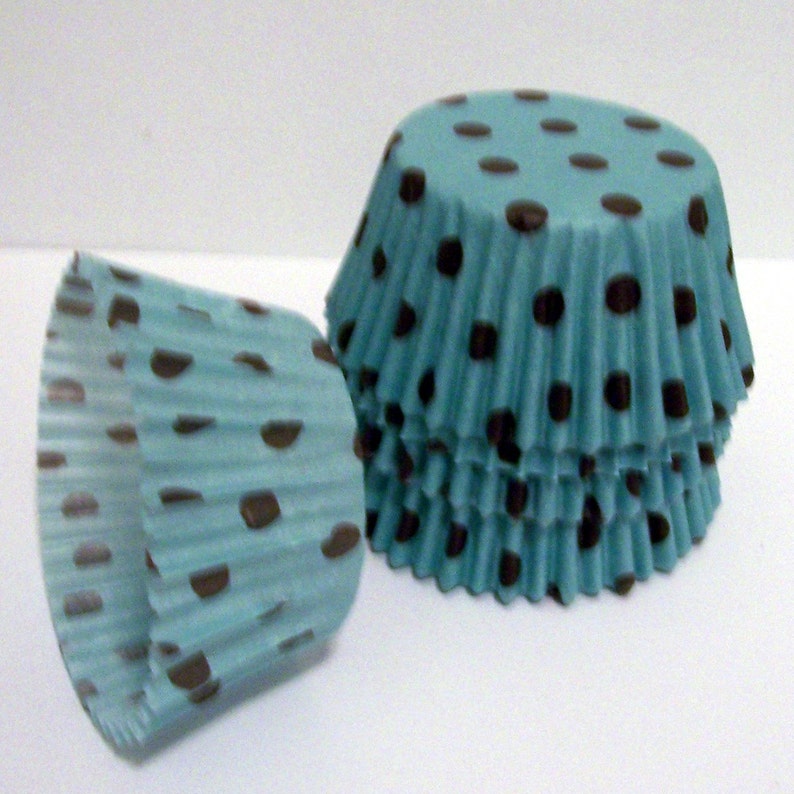 Aqua with Brown Dots Cupcake Liners Choose Set of 50 or 100 image 2