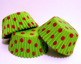 100 Lime with Hot Pink Dots Cupcake Liners