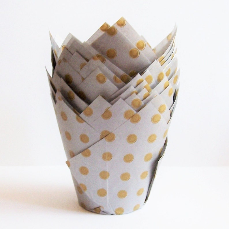 24 Silver With Gold Dot Tulip Paper Cupcake Liners Etsy