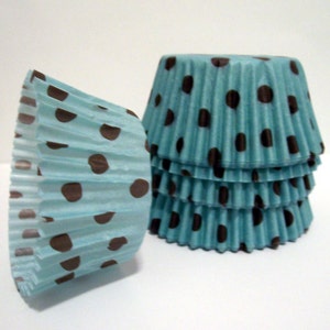 Aqua with Brown Dots Cupcake Liners Choose Set of 50 or 100 image 4